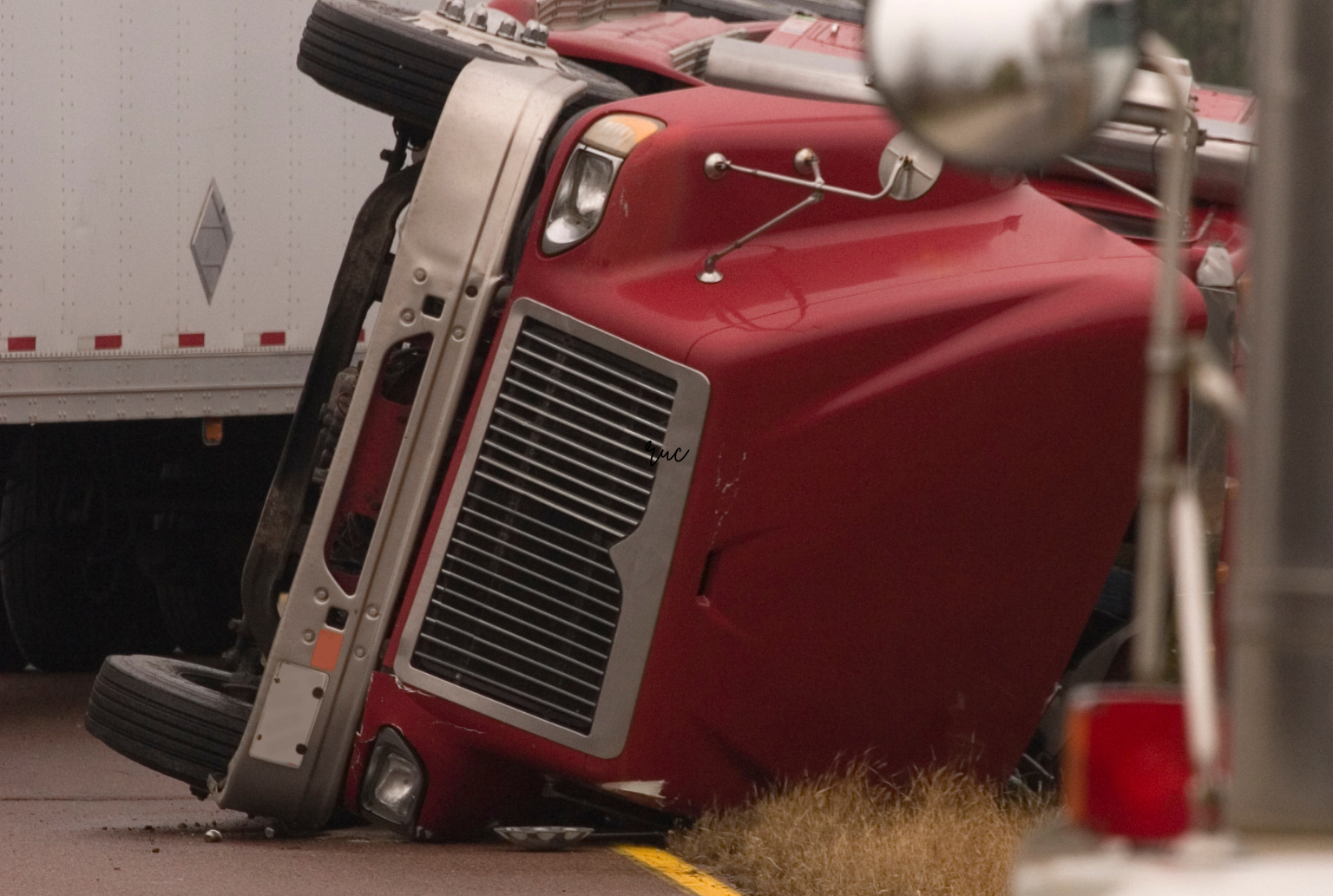 red semi truck accident