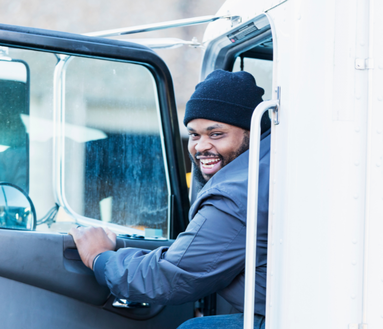 self-dispatch truck driver smiling