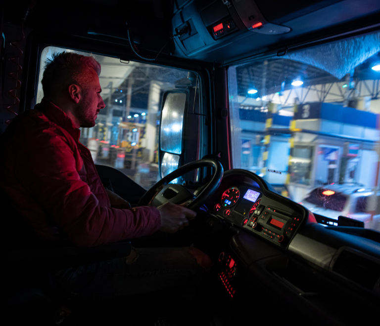 truck driver driving at night