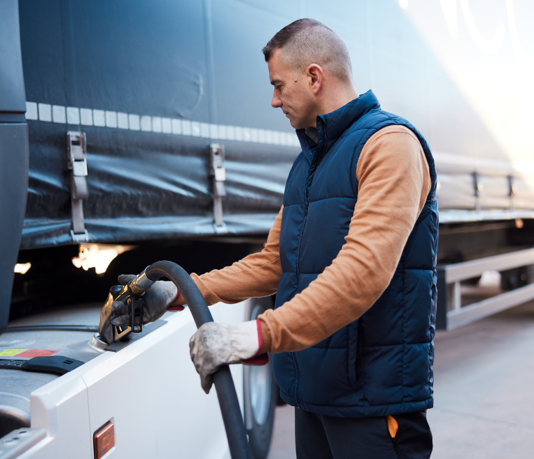 truck driver refuelling