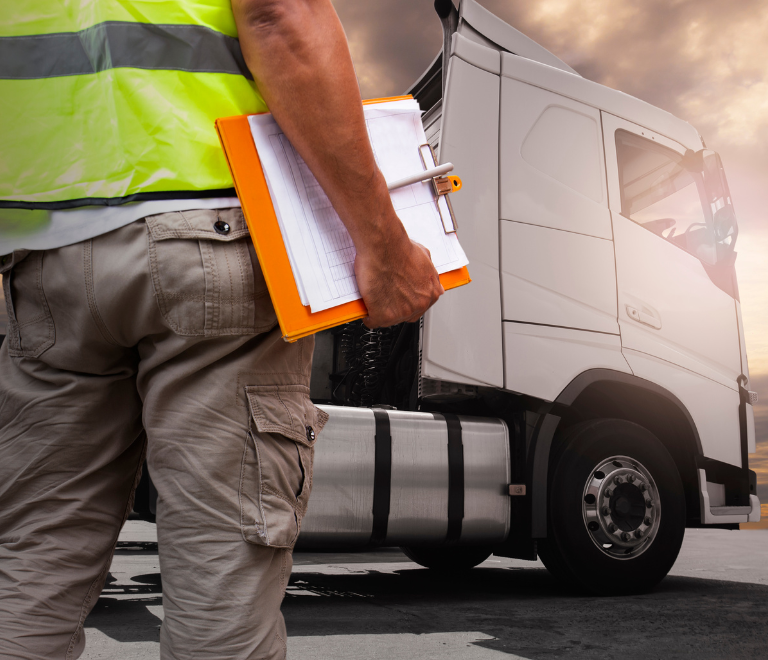 truck driver holding a clipboard