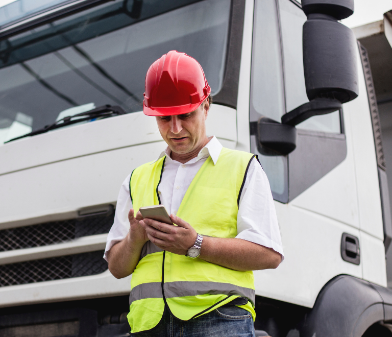 truck driver using his phone