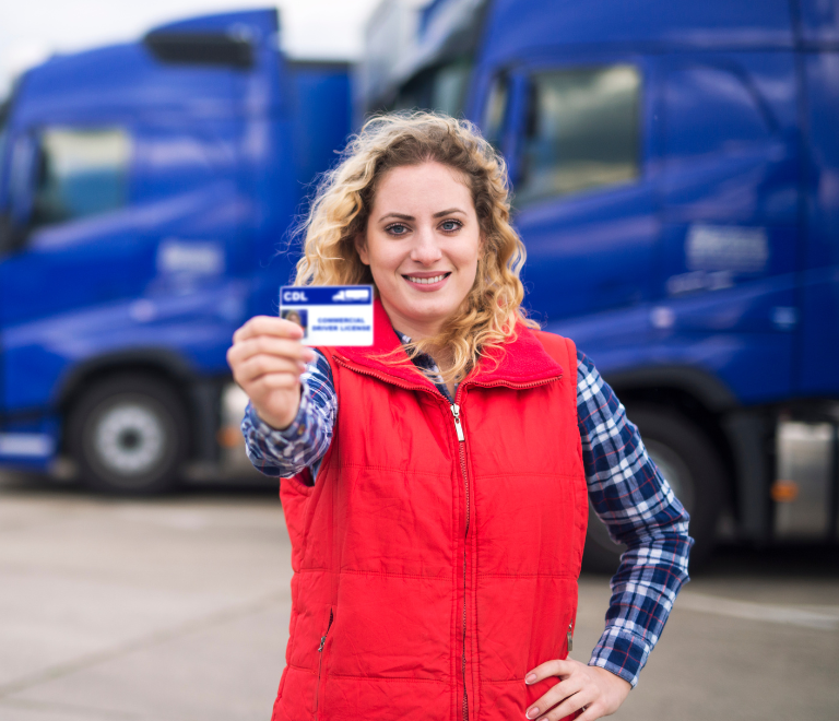 trucker showing her license