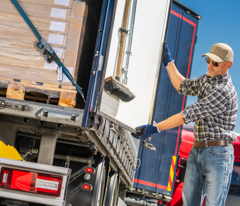 trucker securing the cargo