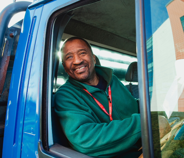 happy truck driver smiling